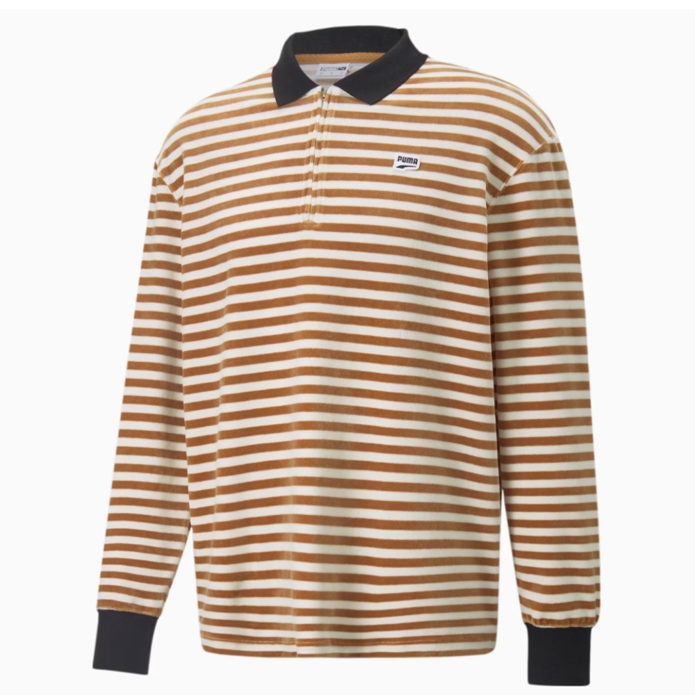 Puma Downtown Velour Orange and White Stripped Long Sleeve-Size Polo-Size L - Picture 2 of 10